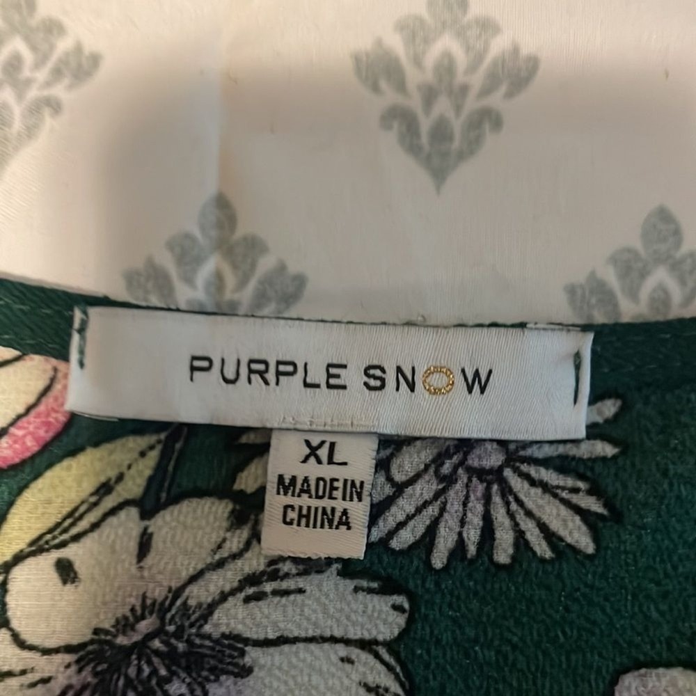 Purple Snow Forest Green Floral Wrap Mini Dress Puff Sleeve RSA4949 Womens XL - Picture 6 of 7